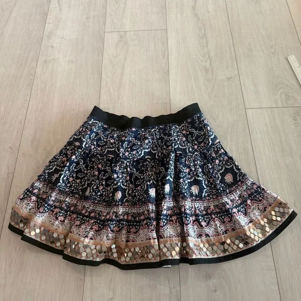 Free People Festival Flared Skirt Boho Gypsy Gold sequins Size s